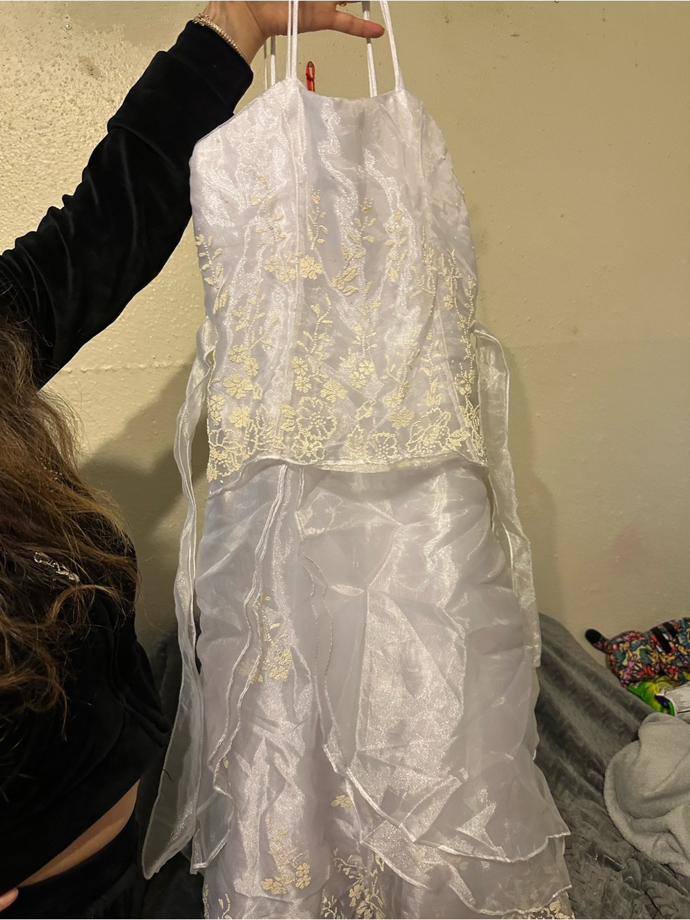 Girls White Floral Lace Party Dress
